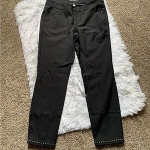 Cambio Lilian Cropped Pants Trousers Moto Metal Grommet Zipped Leg Black Size 10